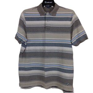 Cremieux | Classic Stripe Polo Tan Blue Gray | Size L